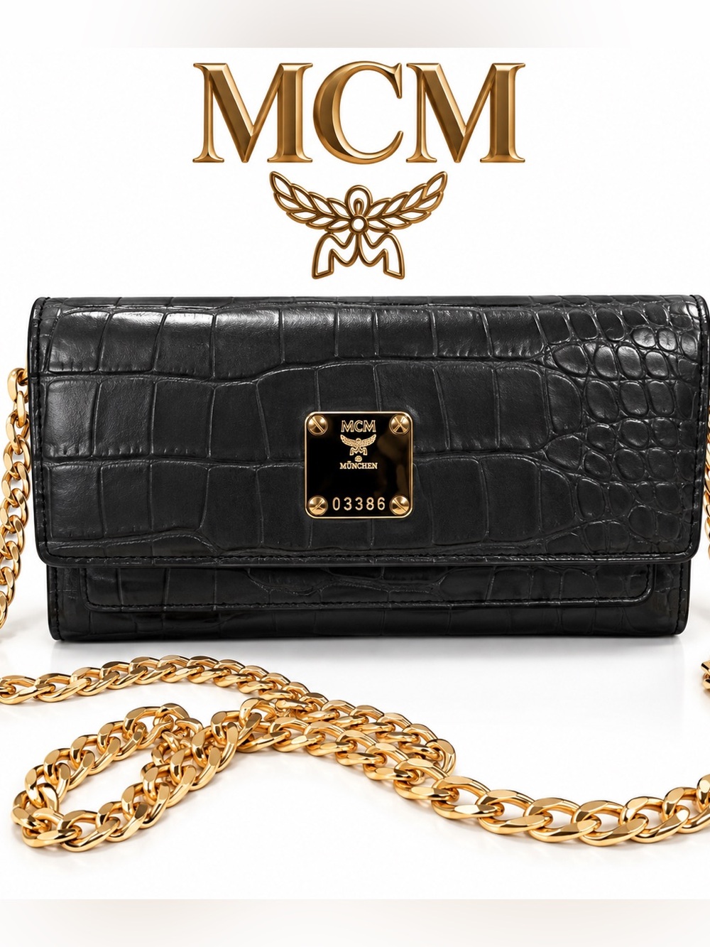 MCM Gray Crocodile Embossed Wallet